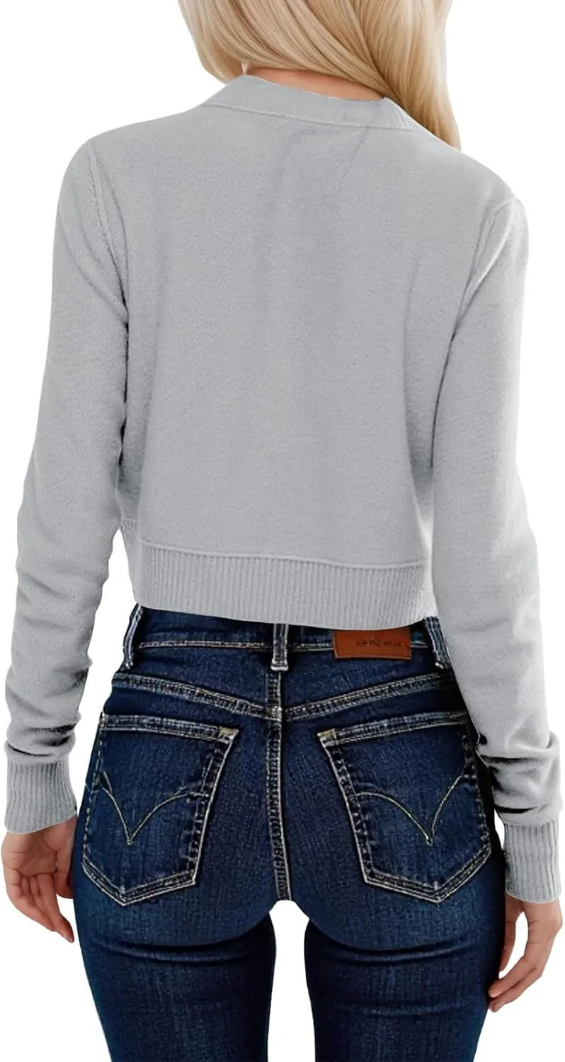 Saodimallsu Womens Button Down Cardigan Sweaters Lightweight Long Sleeve Crew Neck Summer Knit Open Front Tops