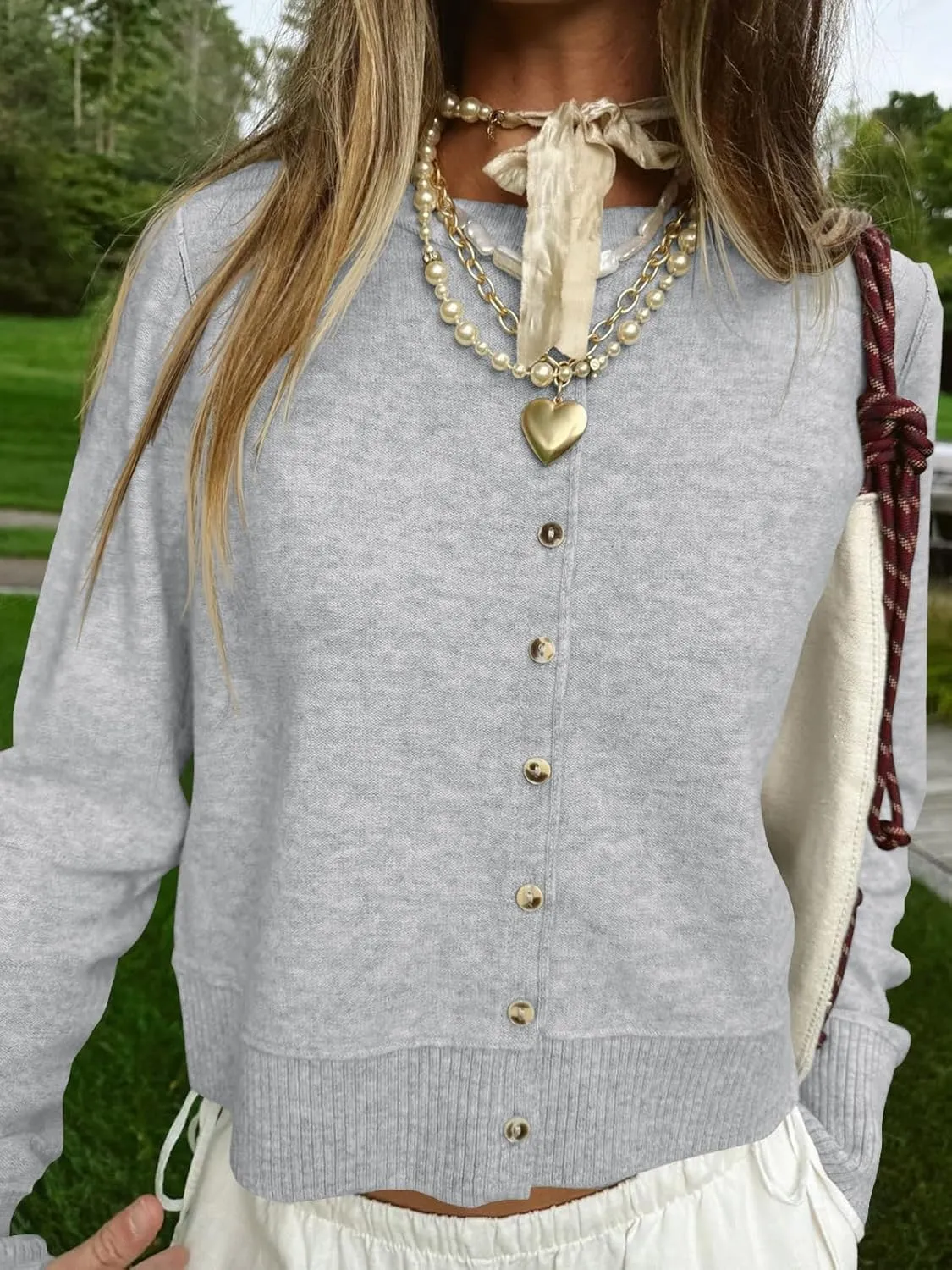 Saodimallsu Womens Button Down Cardigan Sweaters Lightweight Long Sleeve Crew Neck Summer Knit Open Front Tops