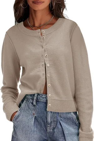 Saodimallsu Womens Button Down Cardigan Sweaters Lightweight Long Sleeve Crew Neck Summer Knit Open Front Tops