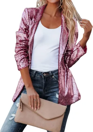 Sequin Blazer for Women Casual Sequins Long Sleeves Lapel Jacket Glitter Cardigan Coat Business Office Outfit