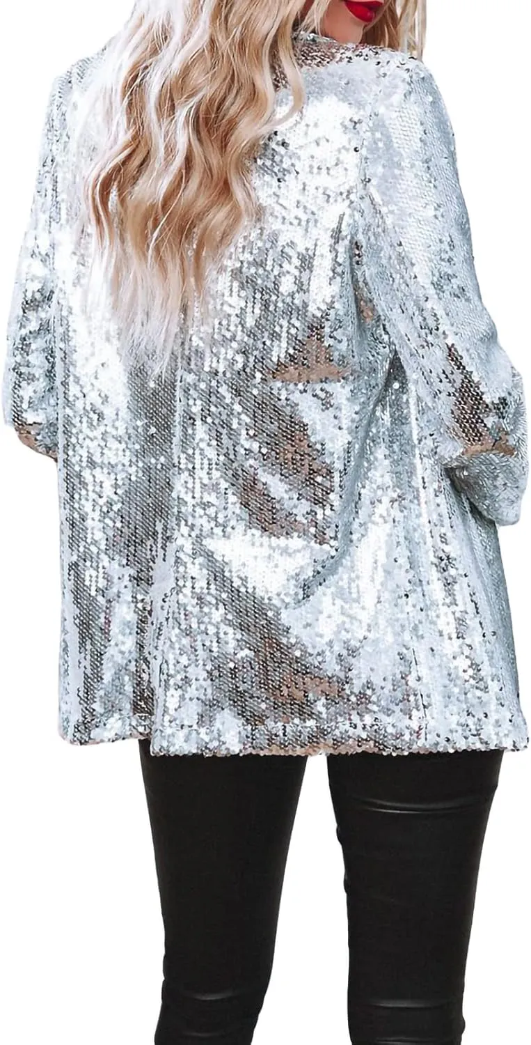 Sequin Blazer for Women Casual Sequins Long Sleeves Lapel Jacket Glitter Cardigan Coat Business Office Outfit