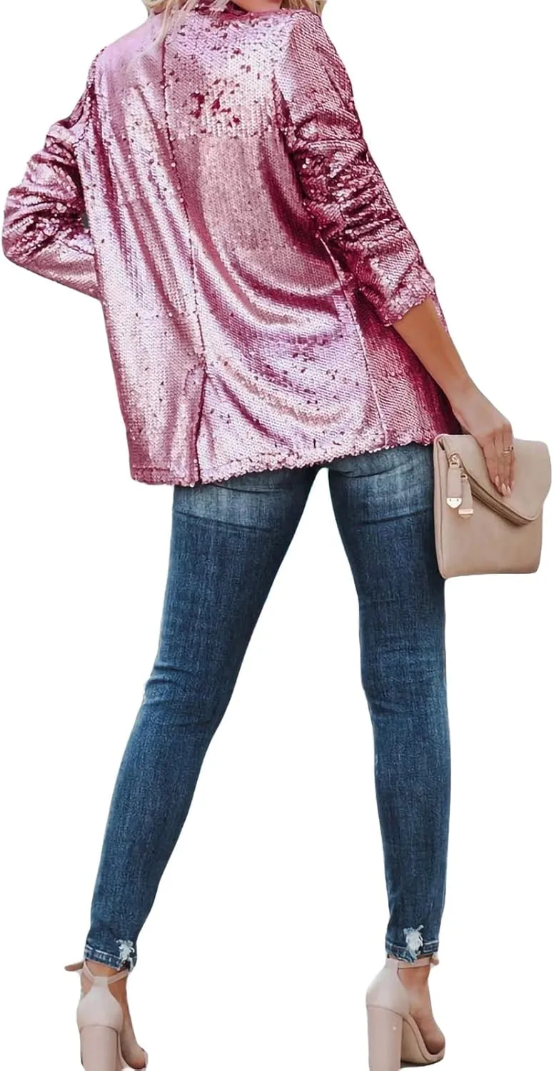 Sequin Blazer for Women Casual Sequins Long Sleeves Lapel Jacket Glitter Cardigan Coat Business Office Outfit