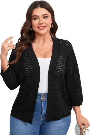 ShopWonder Womens Plus Size Summer Cardigan 3/4 Length Sleeve Sweaters Lightweight Casual Knitted Open Front Cardigans