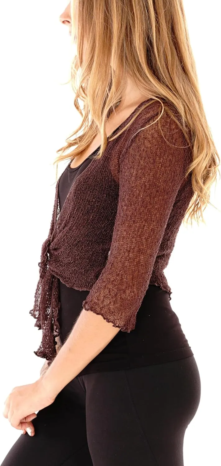 SHU-SHI Sheer Cardigans For Women Summer Knit Shrug Lightweight For Dresses Tie Top Open Front