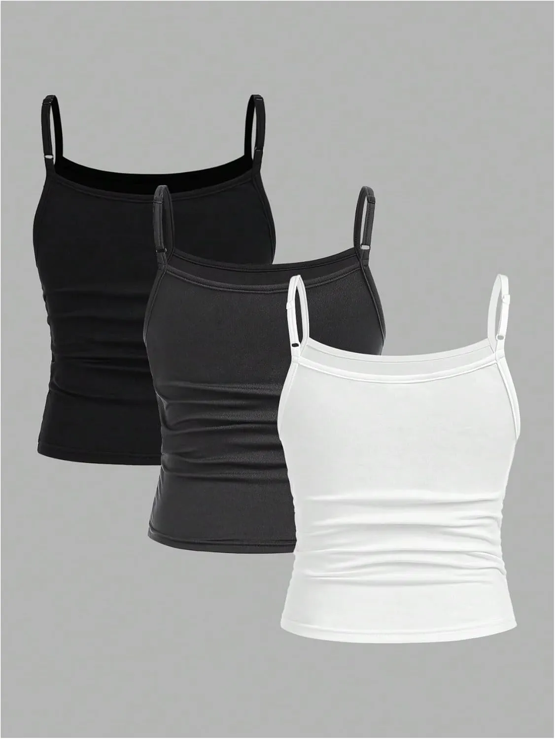 SOLY HUX Girl's Tank Tops 3 Packs Cute Ruched Spaghetti Strap Camisole Slim Fit Undershirts