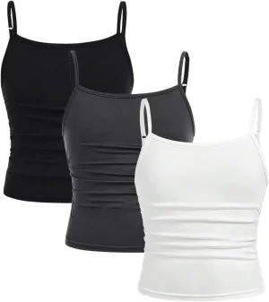 SOLY HUX Girl's Tank Tops 3 Packs Cute Ruched Spaghetti Strap Camisole Slim Fit Undershirts