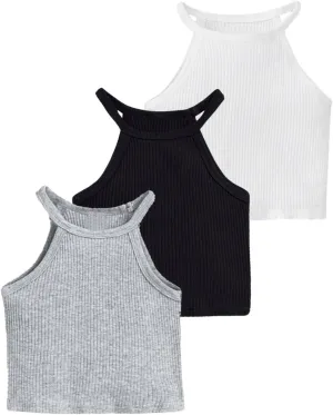 SOLY HUX Toddler Girl's Rib Knit Tank Tops 3 Piece Camisole Undershirts Sleeveless Halter Crop Top