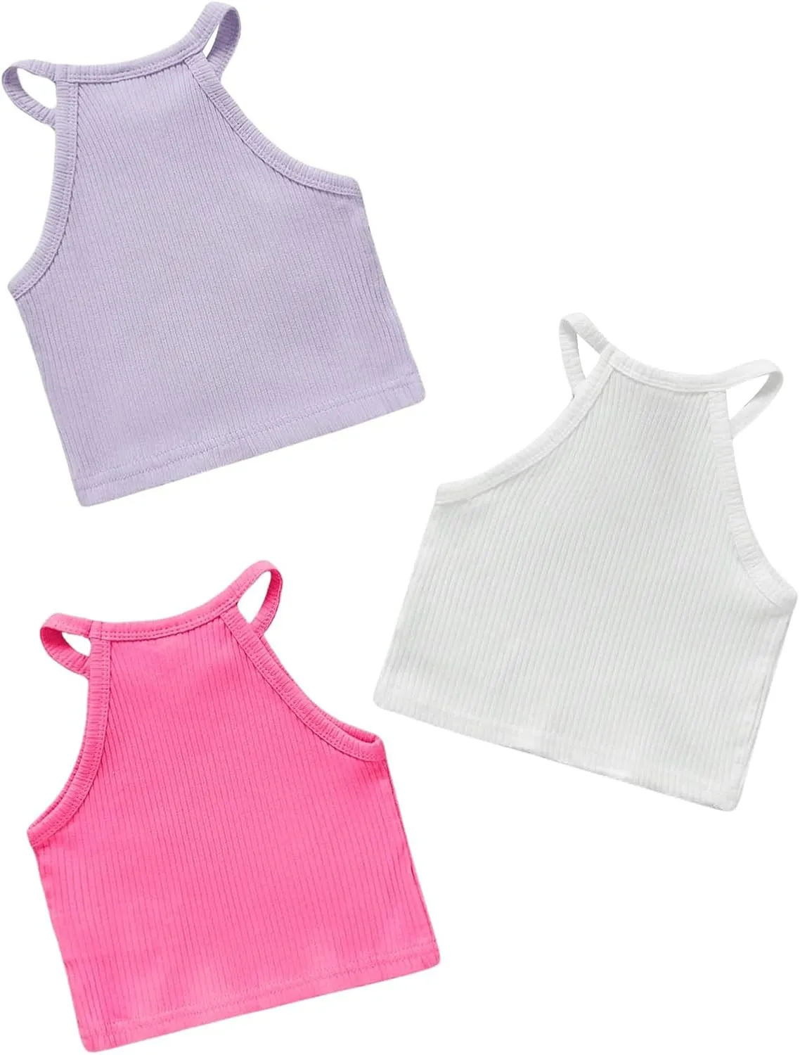 SOLY HUX Toddler Girl's Rib Knit Tank Tops 3 Piece Camisole Undershirts Sleeveless Halter Crop Top