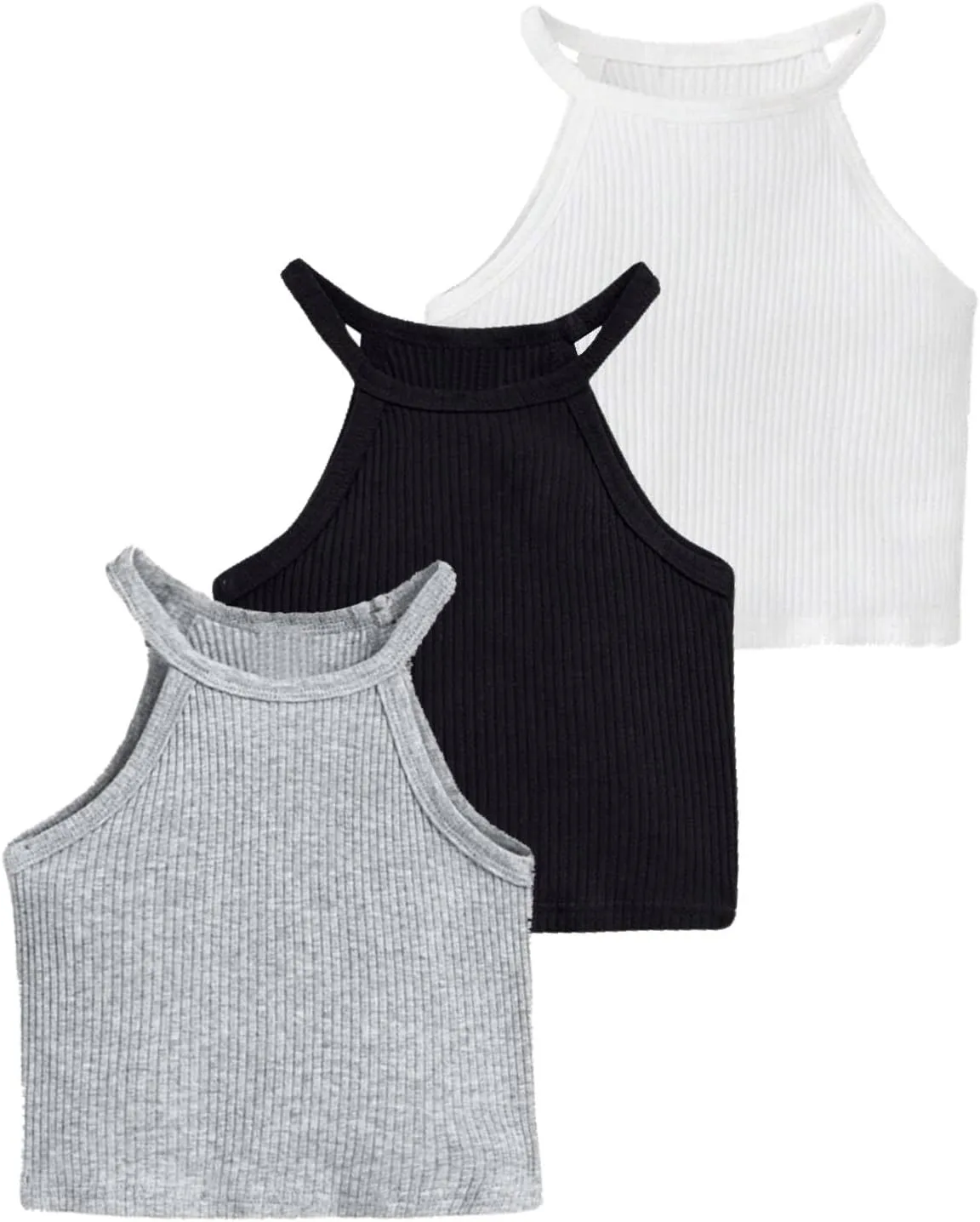 SOLY HUX Toddler Girl's Rib Knit Tank Tops 3 Piece Camisole Undershirts Sleeveless Halter Crop Top