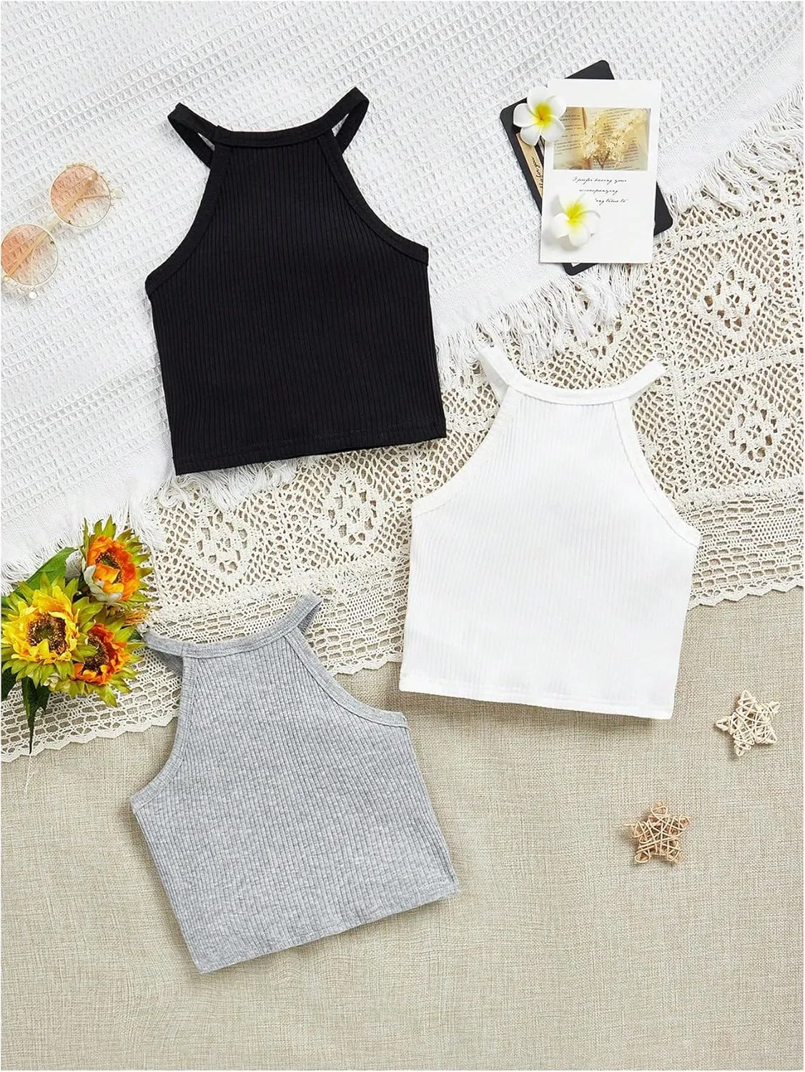 SOLY HUX Toddler Girl's Rib Knit Tank Tops 3 Piece Camisole Undershirts Sleeveless Halter Crop Top