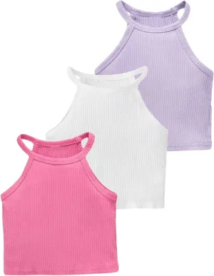 SOLY HUX Toddler Girl's Rib Knit Tank Tops 3 Piece Camisole Undershirts Sleeveless Halter Crop Top