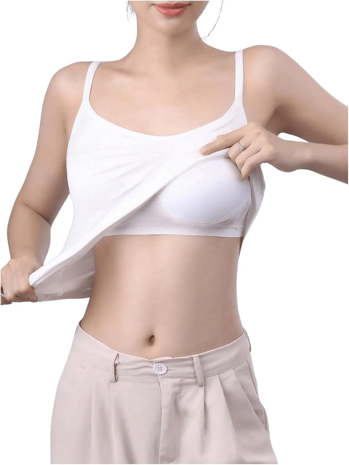 SOLY HUX Women's Camisole 3 Packs Spaghetti Strap Basic Cami Tops with Built in Bra Undershirts