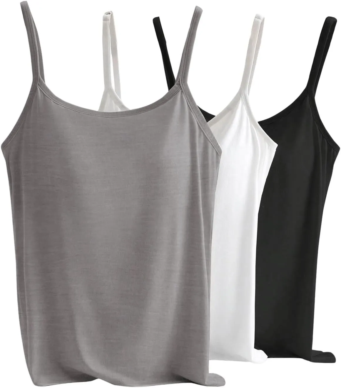 SOLY HUX Women's Camisole 3 Packs Spaghetti Strap Basic Cami Tops with Built in Bra Undershirts
