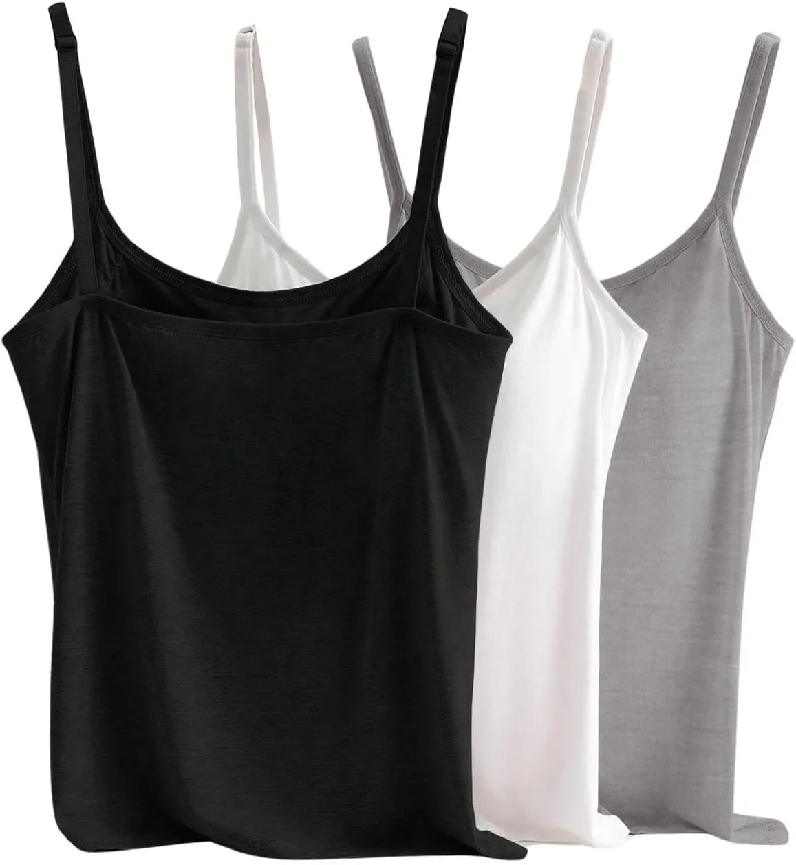 SOLY HUX Women's Camisole 3 Packs Spaghetti Strap Basic Cami Tops with Built in Bra Undershirts