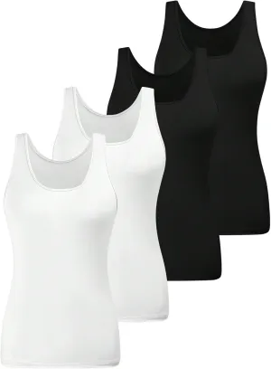SOLY HUX Women's Plus Size 4 Packs Long Tank Tops Sleeveless Undershirts Layering Basic Vests