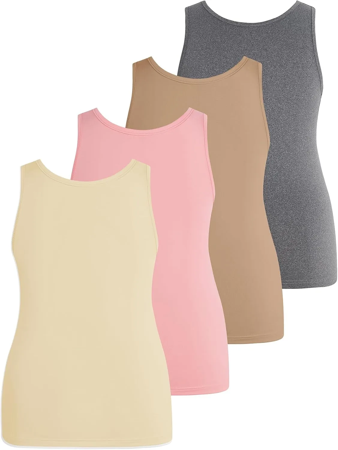 SOLY HUX Women's Plus Size 4 Packs Long Tank Tops Sleeveless Undershirts Layering Basic Vests
