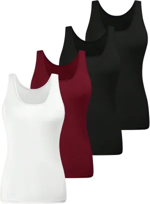SOLY HUX Women's Plus Size 4 Packs Long Tank Tops Sleeveless Undershirts Layering Basic Vests