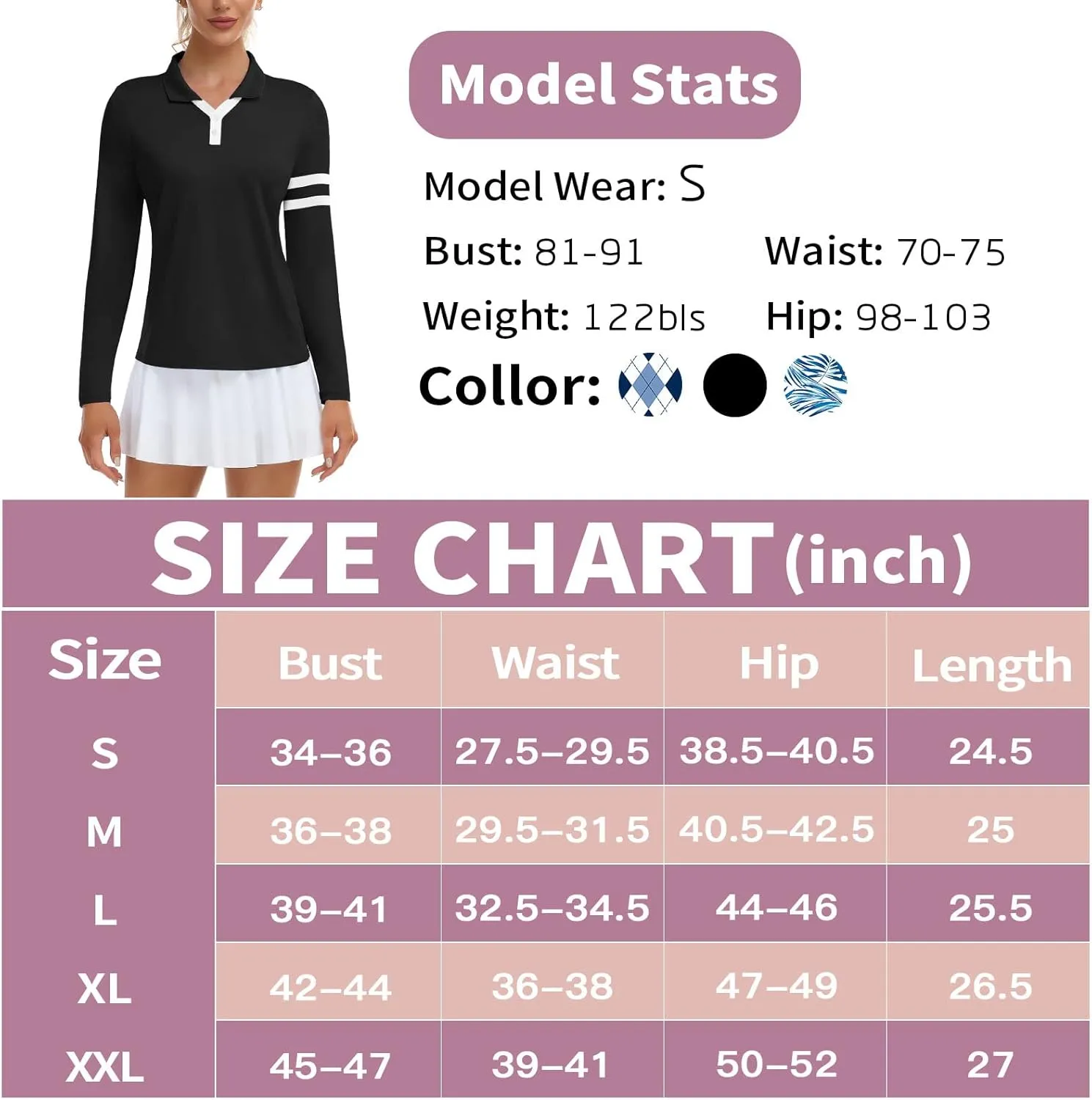 Soneven Women's Golf Polo Shirts - Moisture Wicking Long Sleeve Collared V-Neck