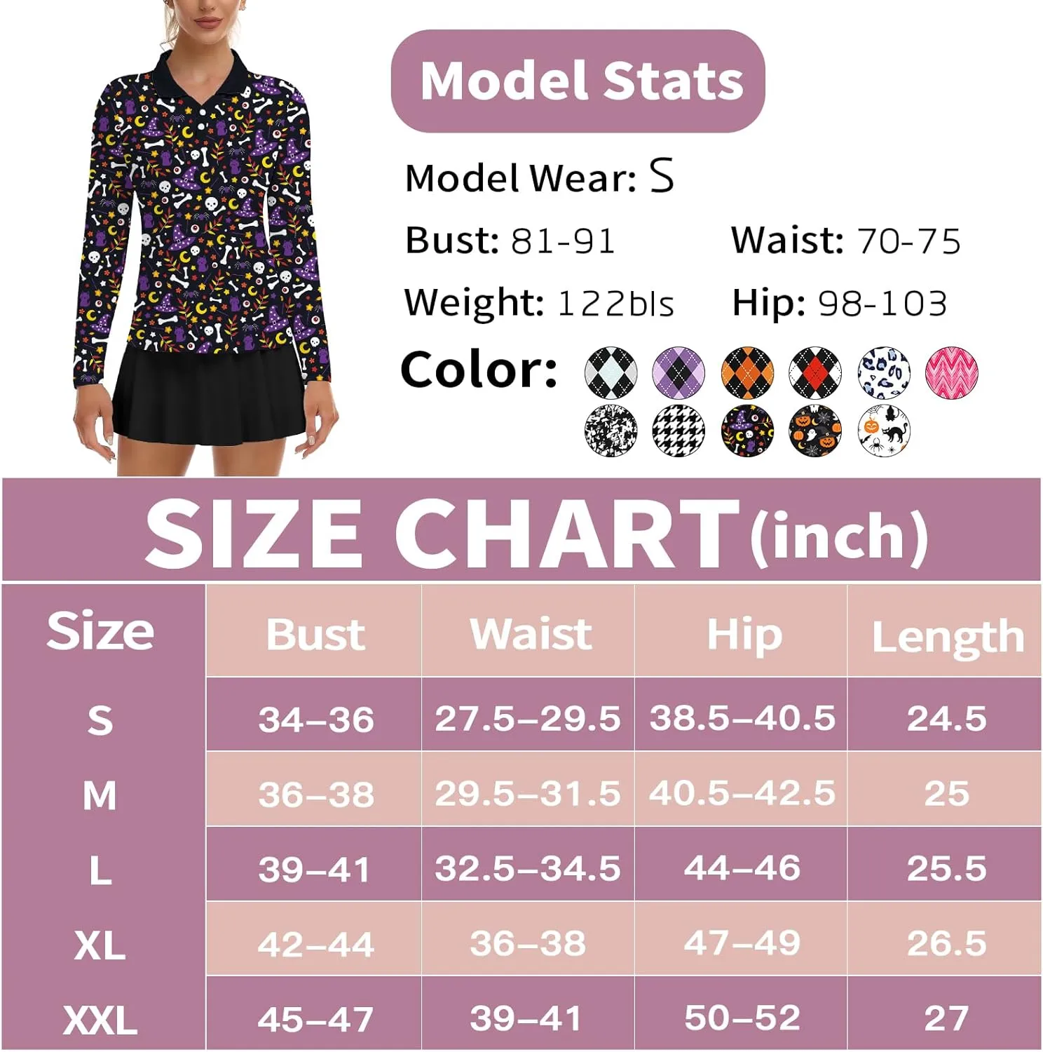 Soneven Women's Golf Polo Shirts - Moisture Wicking Long Sleeve Collared V-Neck