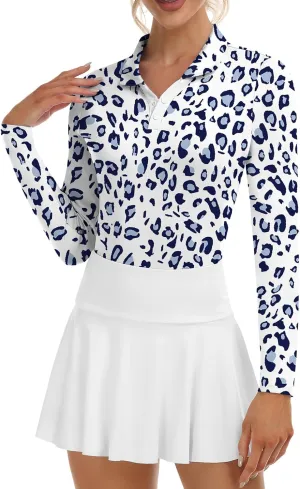 Soneven Women's Golf Polo Shirts - Moisture Wicking Long Sleeve Collared V-Neck