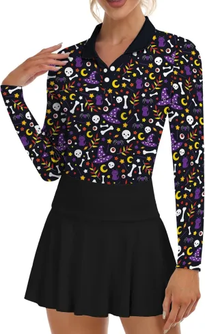 Soneven Women's Golf Polo Shirts - Moisture Wicking Long Sleeve Collared V-Neck