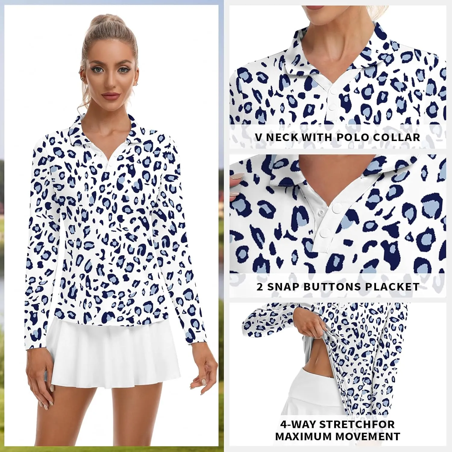 Soneven Women's Golf Polo Shirts - Moisture Wicking Long Sleeve Collared V-Neck