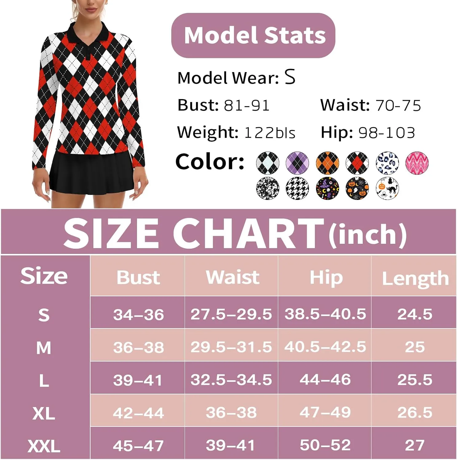 Soneven Women's Golf Polo Shirts - Moisture Wicking Long Sleeve Collared V-Neck