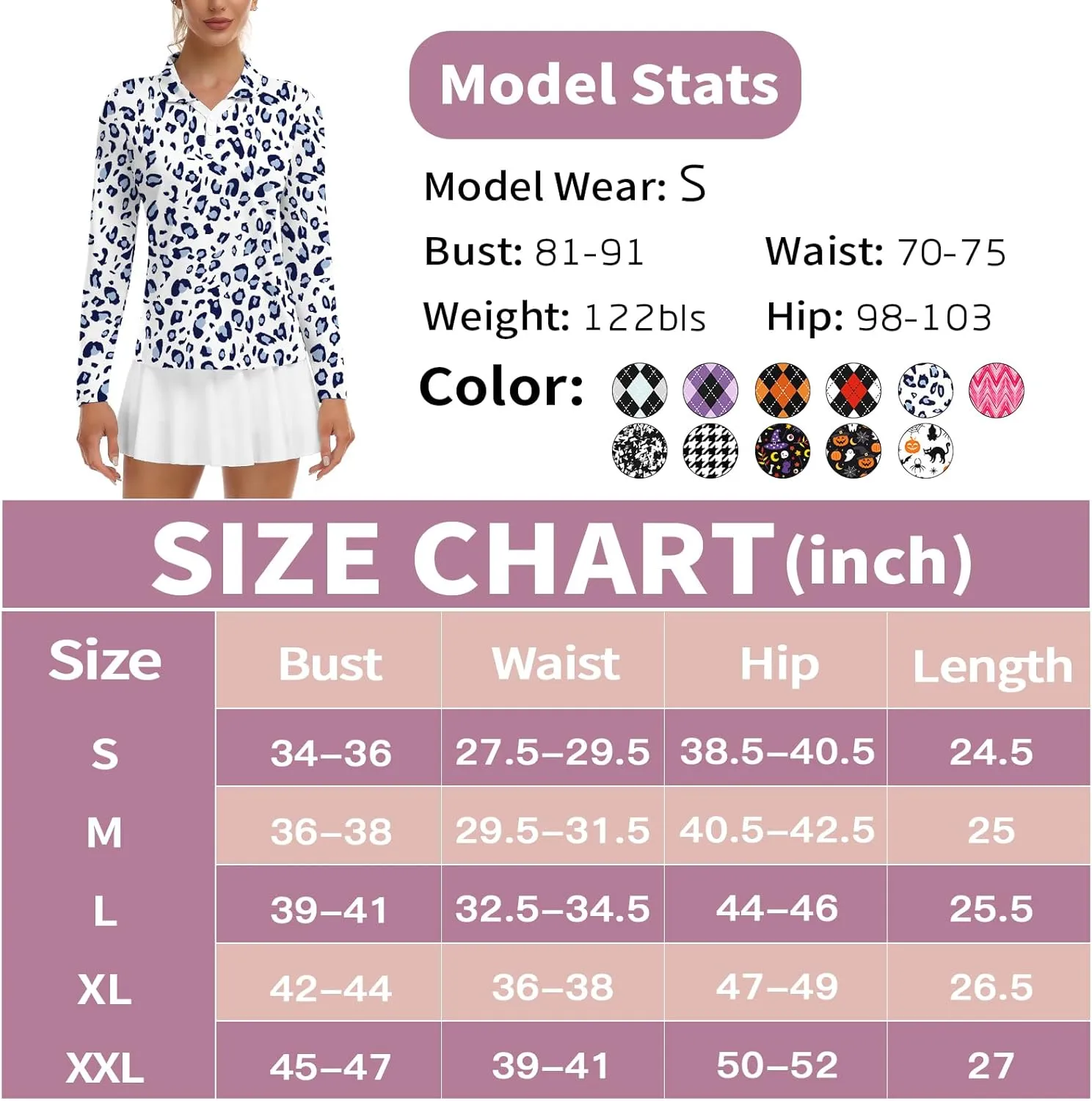 Soneven Women's Golf Polo Shirts - Moisture Wicking Long Sleeve Collared V-Neck