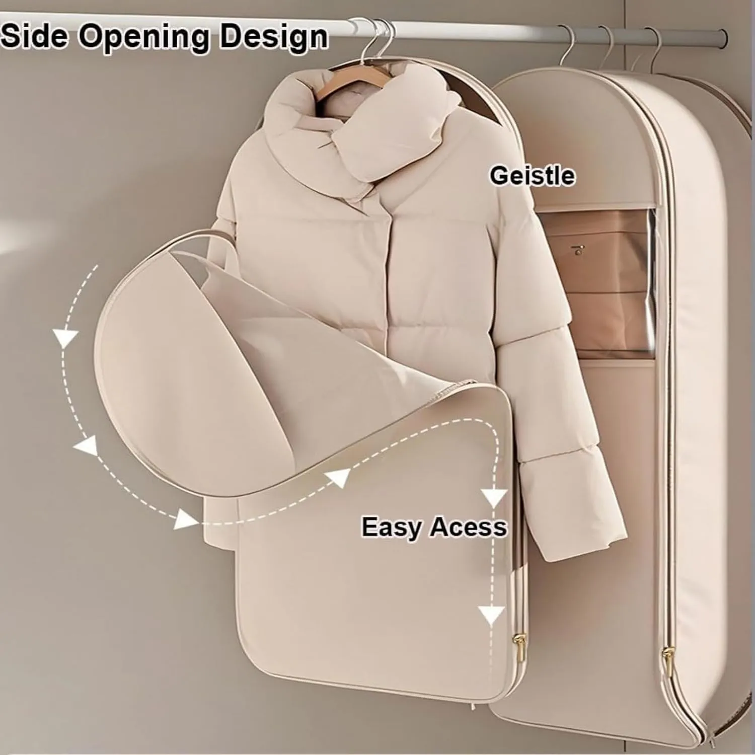 Space Saving Hanging Garment Bag with Self, Compression Zipper, Travel Organizer for down Coat Suit, Dust Cover Clothes Bags for down Coat, Space Saver Closet Organizers (Pink, Medium)