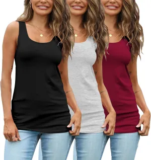 TAIPOVE Womens Extra Long Tunic Tank Tops Cotton Camisoles Basic Layering Sleeveless Undershirts 3 Pack