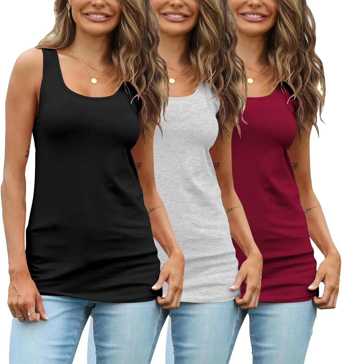TAIPOVE Womens Extra Long Tunic Tank Tops Cotton Camisoles Basic Layering Sleeveless Undershirts 3 Pack