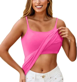 Tank Top with Built in Bra for Women Wide Strap Workout Lingerie Camisoles Slim Fit Basic Athletic Shelf Bra