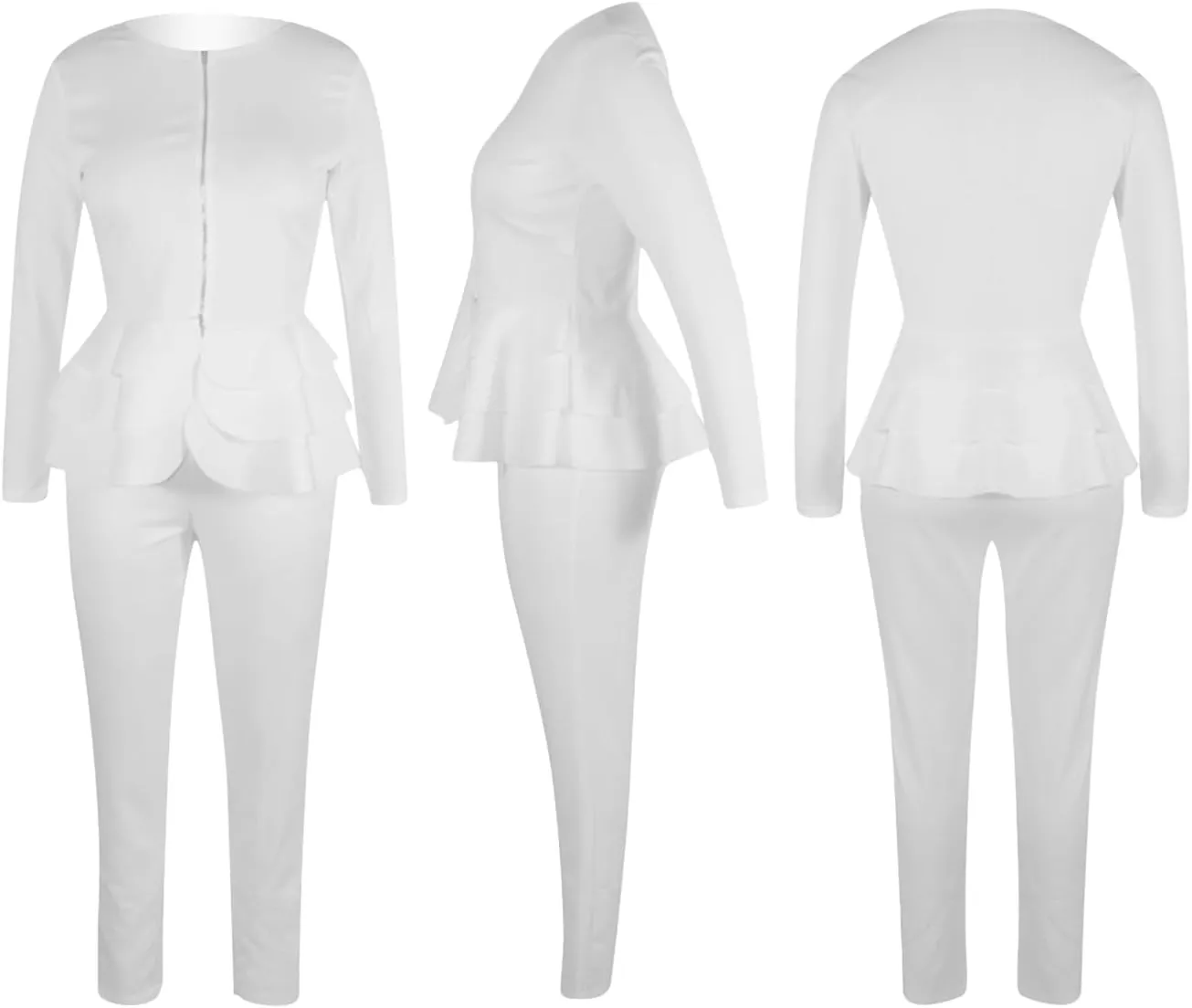 Tbahhir Women's Blazer Suits 2 Piece Sets Pants Sexy V Neck Ruffle Business Casual Bodycon Outfits Clubwear