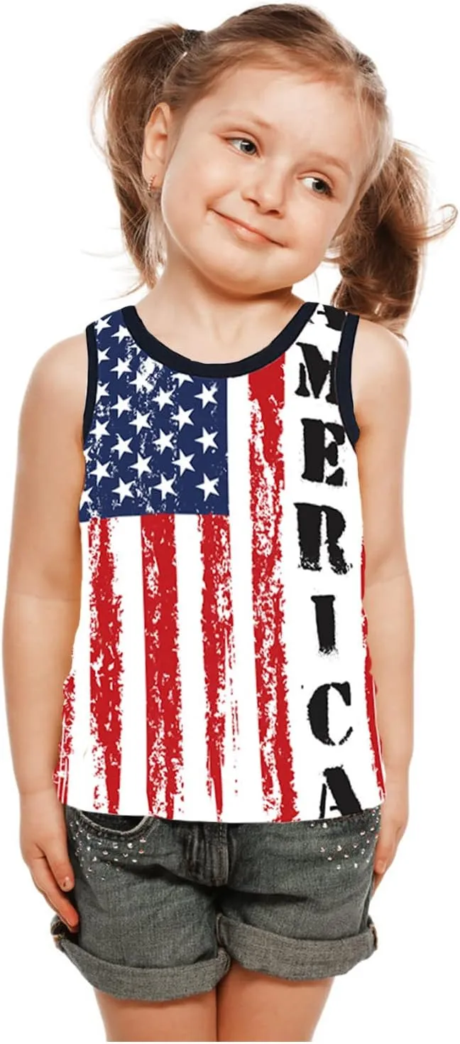 Toddler Boy Girl 4th of July Tank Cotton Kids American Flag Shirts Patriotic Outfit Independence Day Tees Top