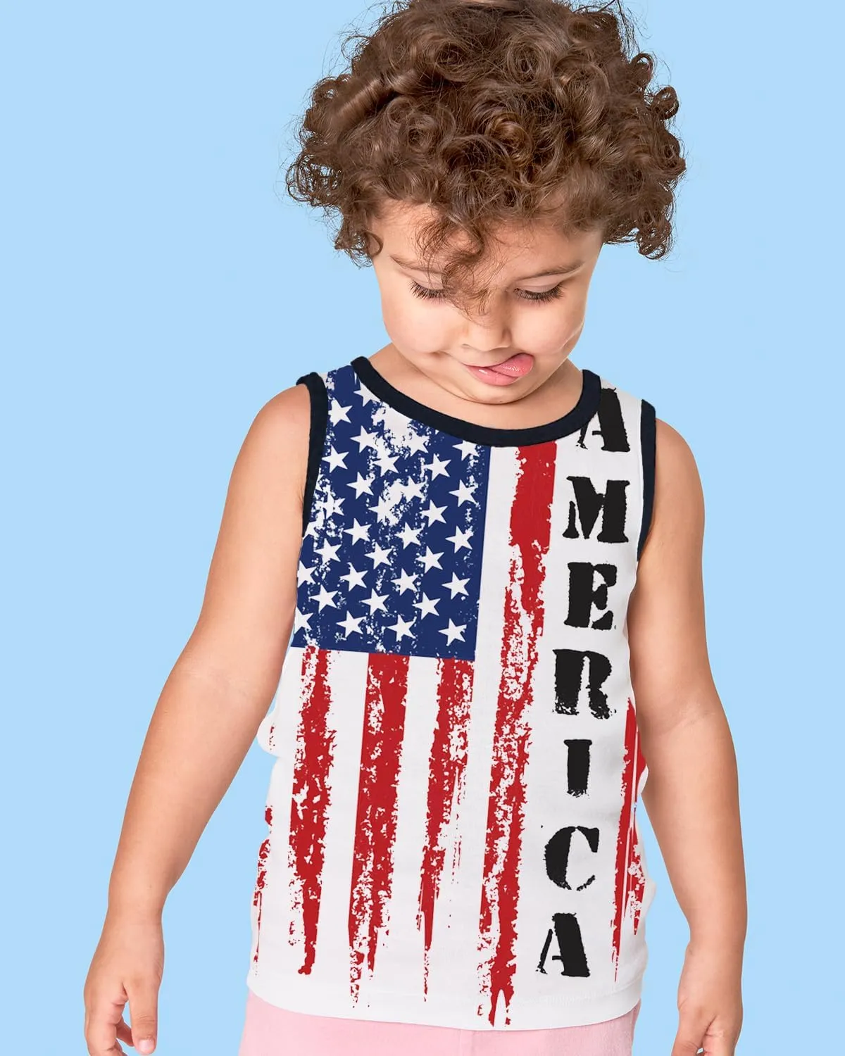 Toddler Boy Girl 4th of July Tank Cotton Kids American Flag Shirts Patriotic Outfit Independence Day Tees Top