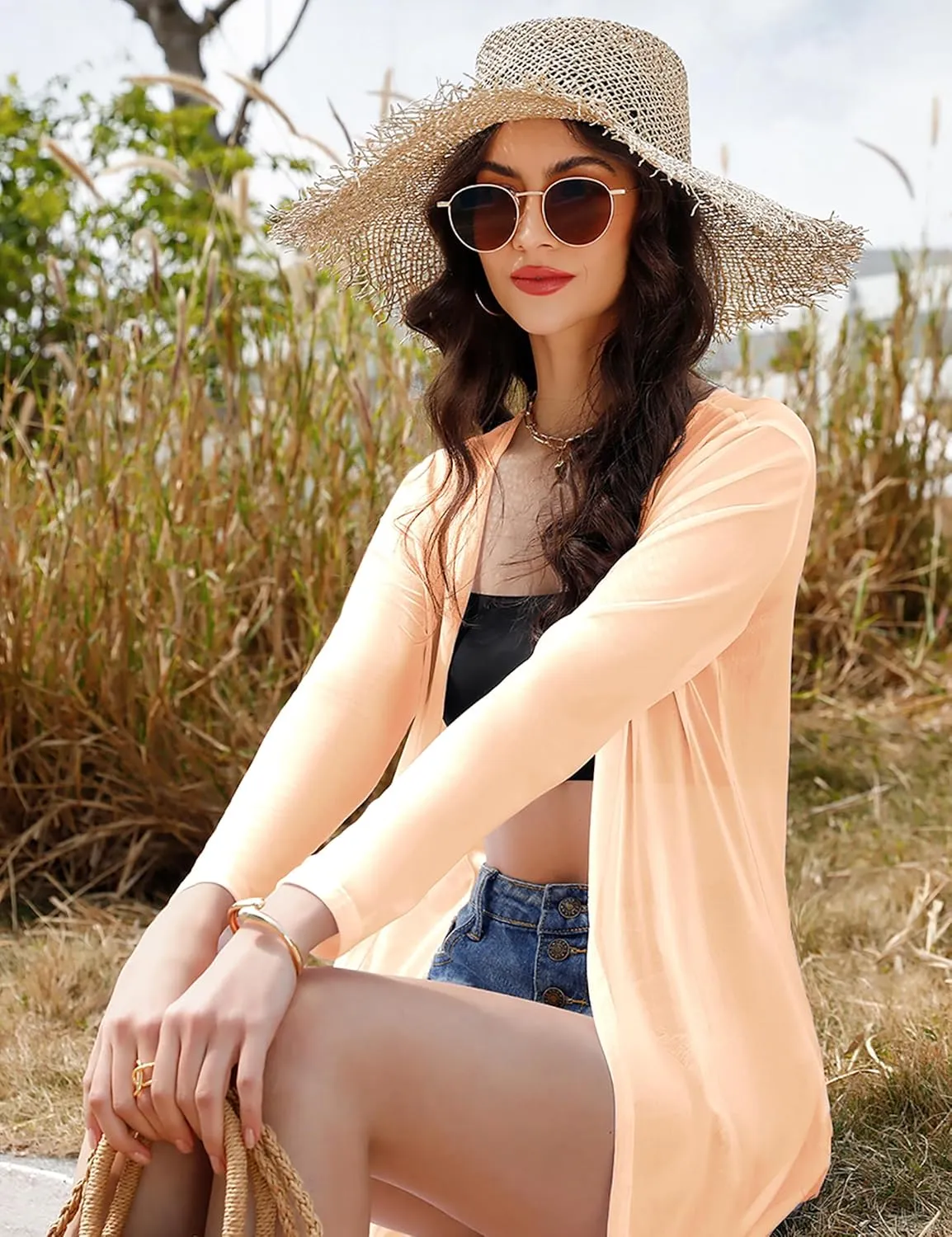 Totatuit Long Summer Cardigan for Women Lightweight Open Front Tops Solid Duster Swimwear Beach Cover Up