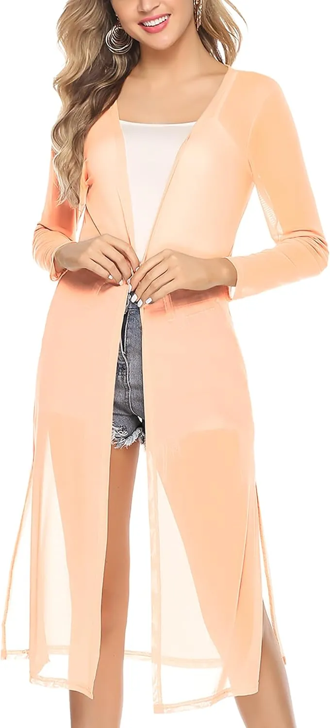 Totatuit Long Summer Cardigan for Women Lightweight Open Front Tops Solid Duster Swimwear Beach Cover Up