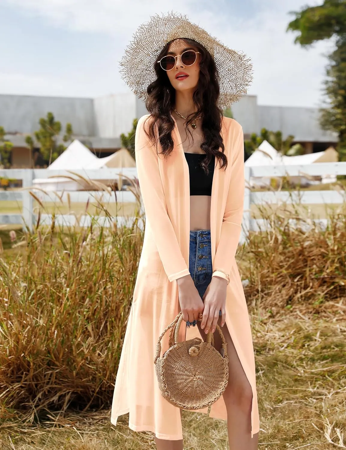 Totatuit Long Summer Cardigan for Women Lightweight Open Front Tops Solid Duster Swimwear Beach Cover Up