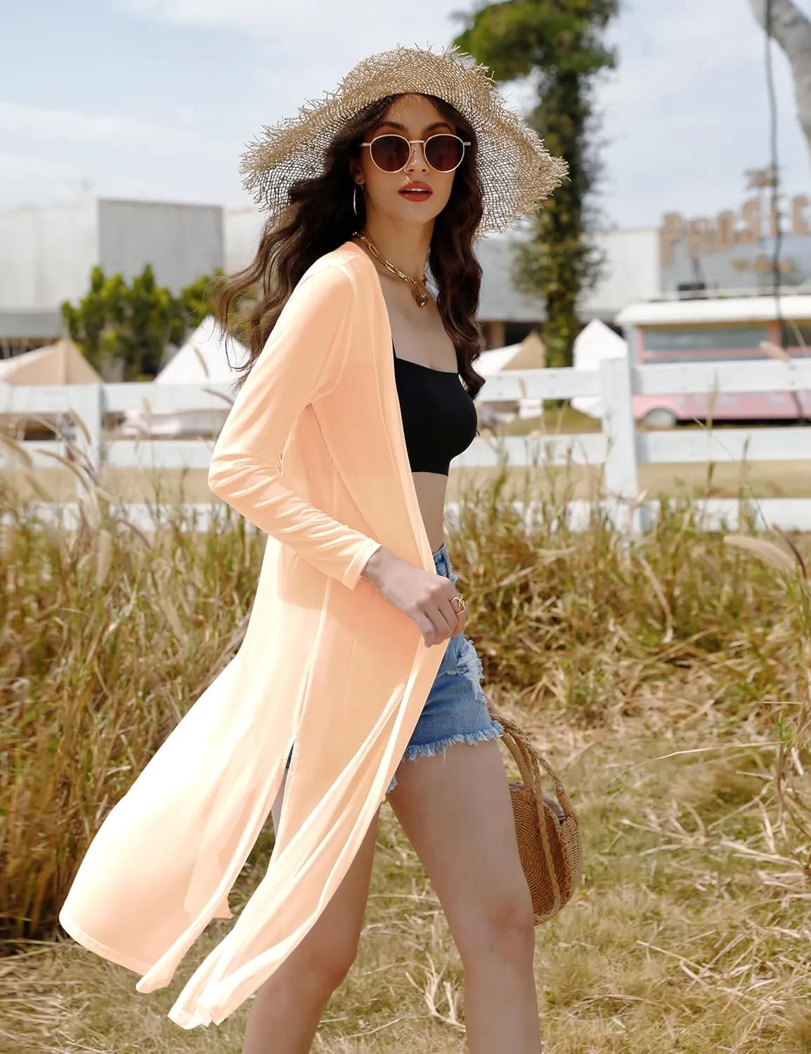 Totatuit Long Summer Cardigan for Women Lightweight Open Front Tops Solid Duster Swimwear Beach Cover Up