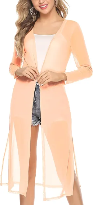 Totatuit Long Summer Cardigan for Women Lightweight Open Front Tops Solid Duster Swimwear Beach Cover Up