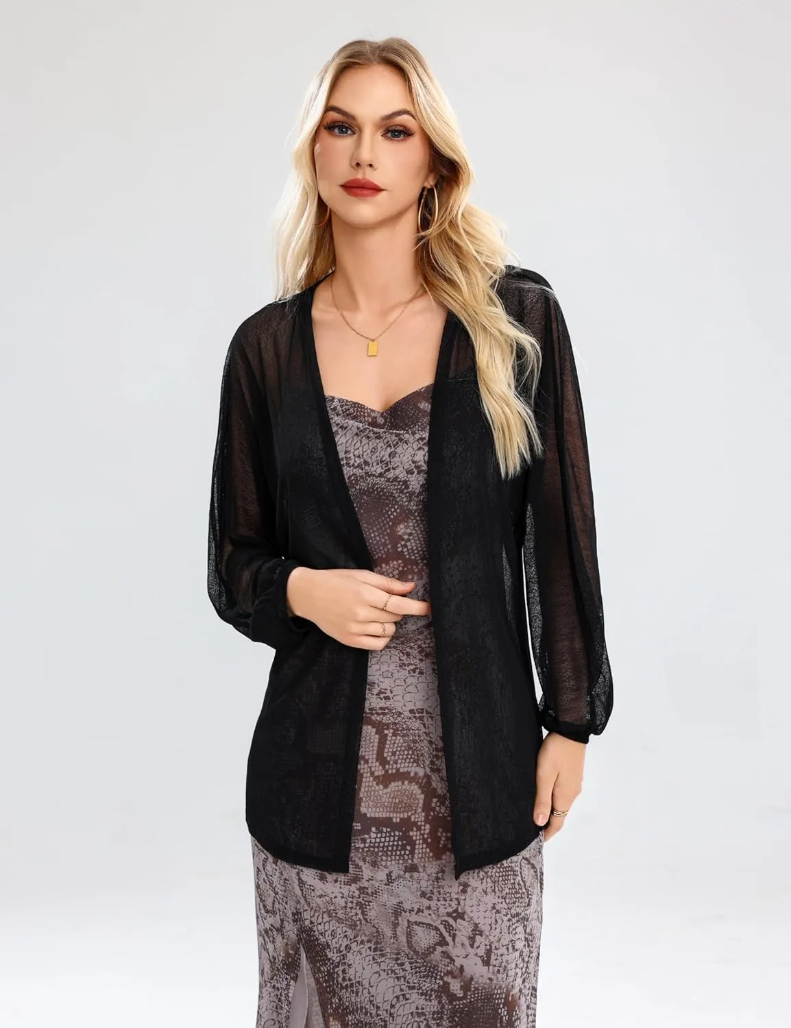 Totatuit Women Long Sleeve Lightweight Sheer Cardigans Kimonos Casual Loose Open Front Beach Cover Ups