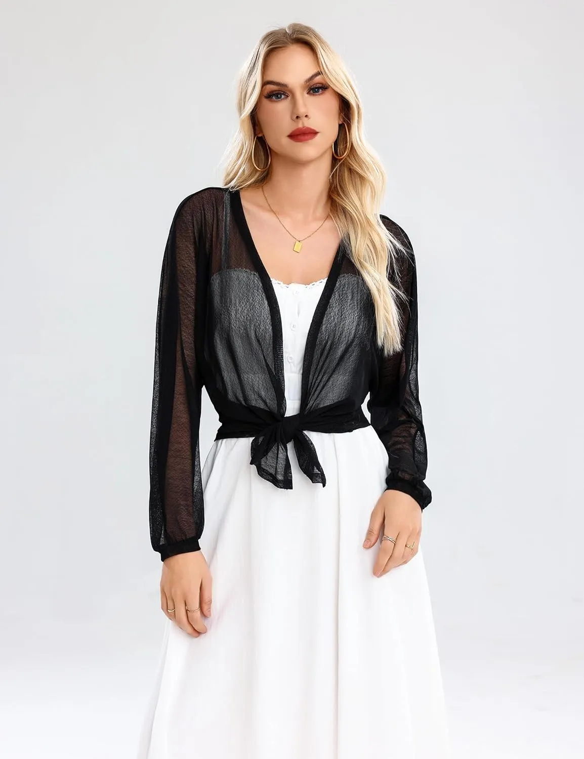 Totatuit Women Long Sleeve Lightweight Sheer Cardigans Kimonos Casual Loose Open Front Beach Cover Ups