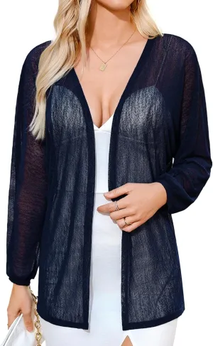 Totatuit Women Long Sleeve Lightweight Sheer Cardigans Kimonos Casual Loose Open Front Beach Cover Ups