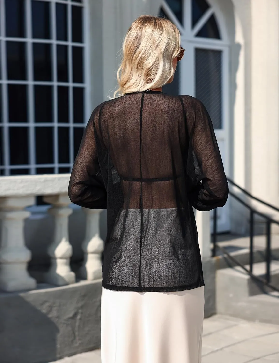 Totatuit Women Long Sleeve Lightweight Sheer Cardigans Kimonos Casual Loose Open Front Beach Cover Ups