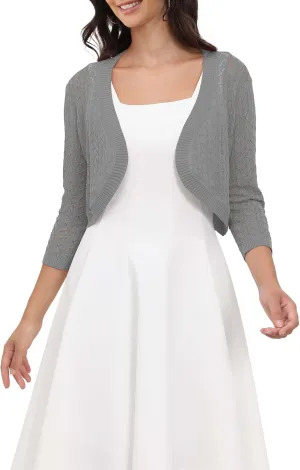 Tralilbee Women's 3/4 Sleeve Cropped Cardigan Knit Bolero Shrug Cardigan Sweater for Women S-XL
