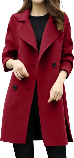 Trench Coat for Women 2024 Fall Classic Notch Lapel Double Breasted Pea Coats Midi Long Trench Coat Overcoat