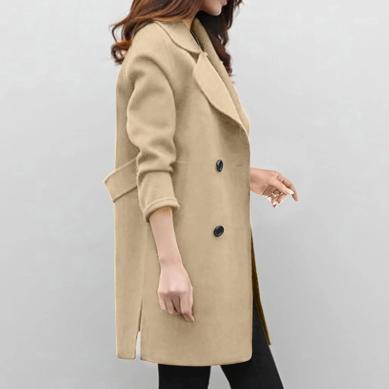 Trench Coat for Women 2024 Fall Classic Notch Lapel Double Breasted Pea Coats Midi Long Trench Coat Overcoat