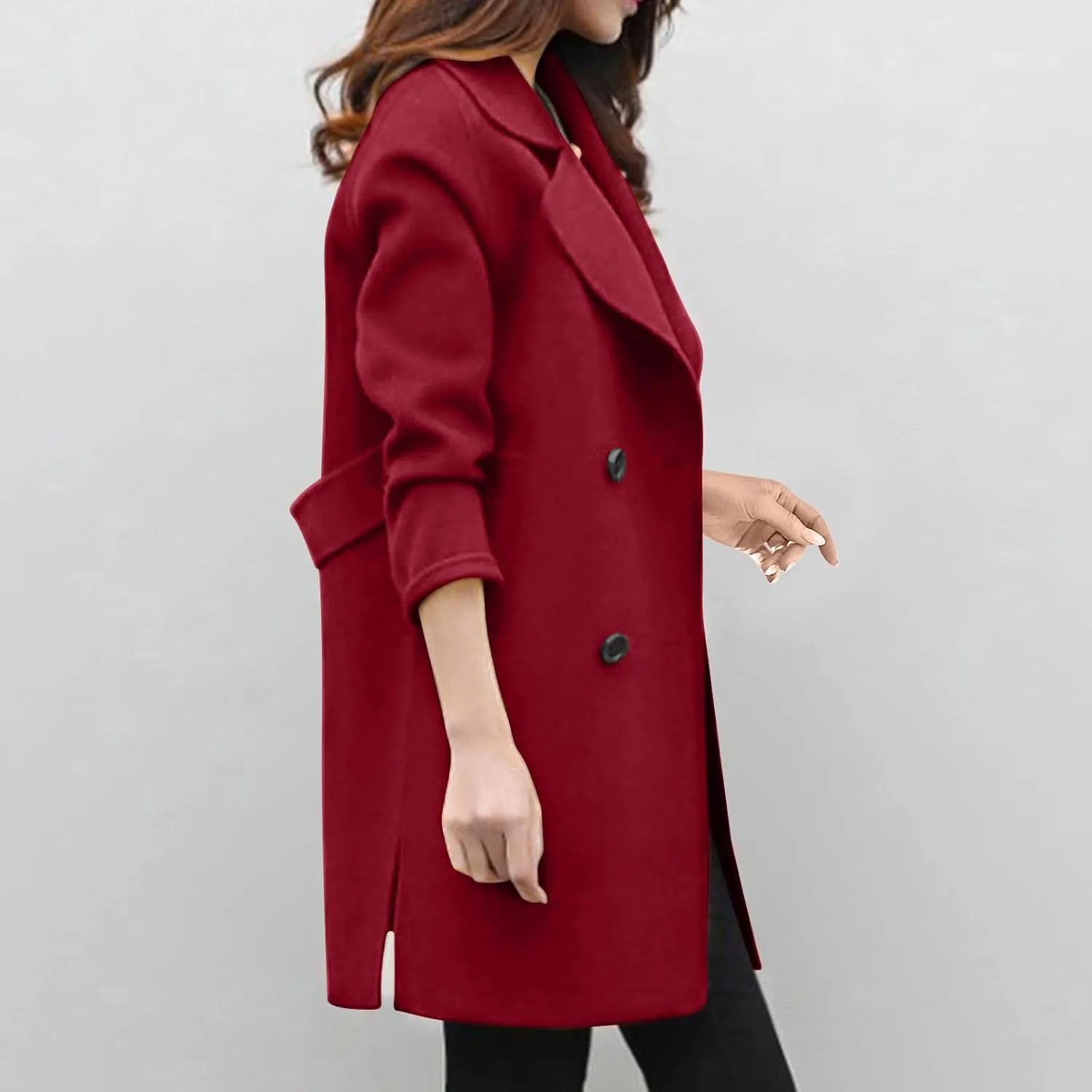 Trench Coat for Women 2024 Fall Classic Notch Lapel Double Breasted Pea Coats Midi Long Trench Coat Overcoat