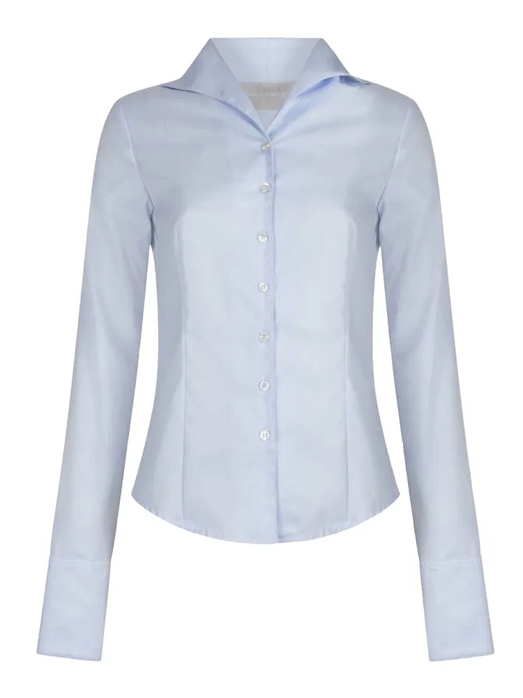Tulip Shirt - Baby Blue Herringbone