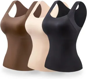 U Neck Shapewear Tank Top with Built-in Bra  Seamless Slimming Compression Camisole for Tummy Control & Lift
